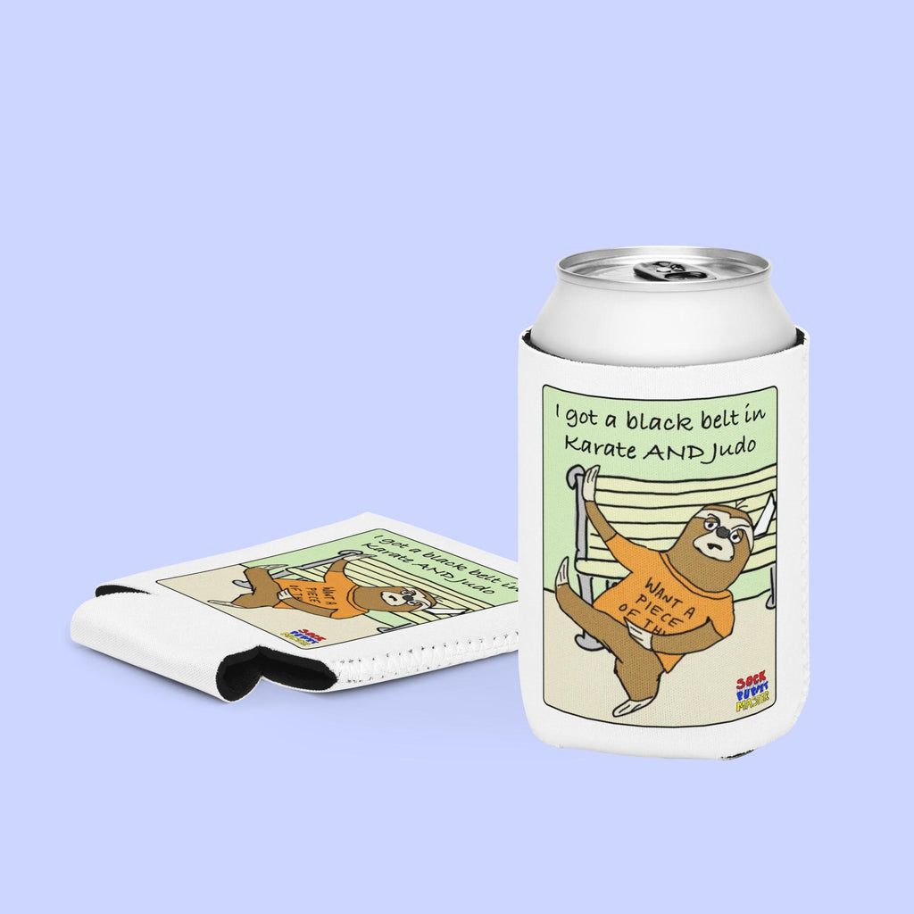 Sock Puppet Master Fighting Sloth Can Cooler