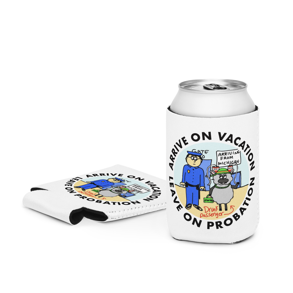 Sock Puppet Master Vacation/Probation Can Cooler