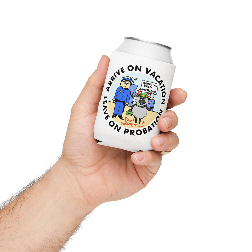 Sock Puppet Master Vacation/Probation Can Cooler