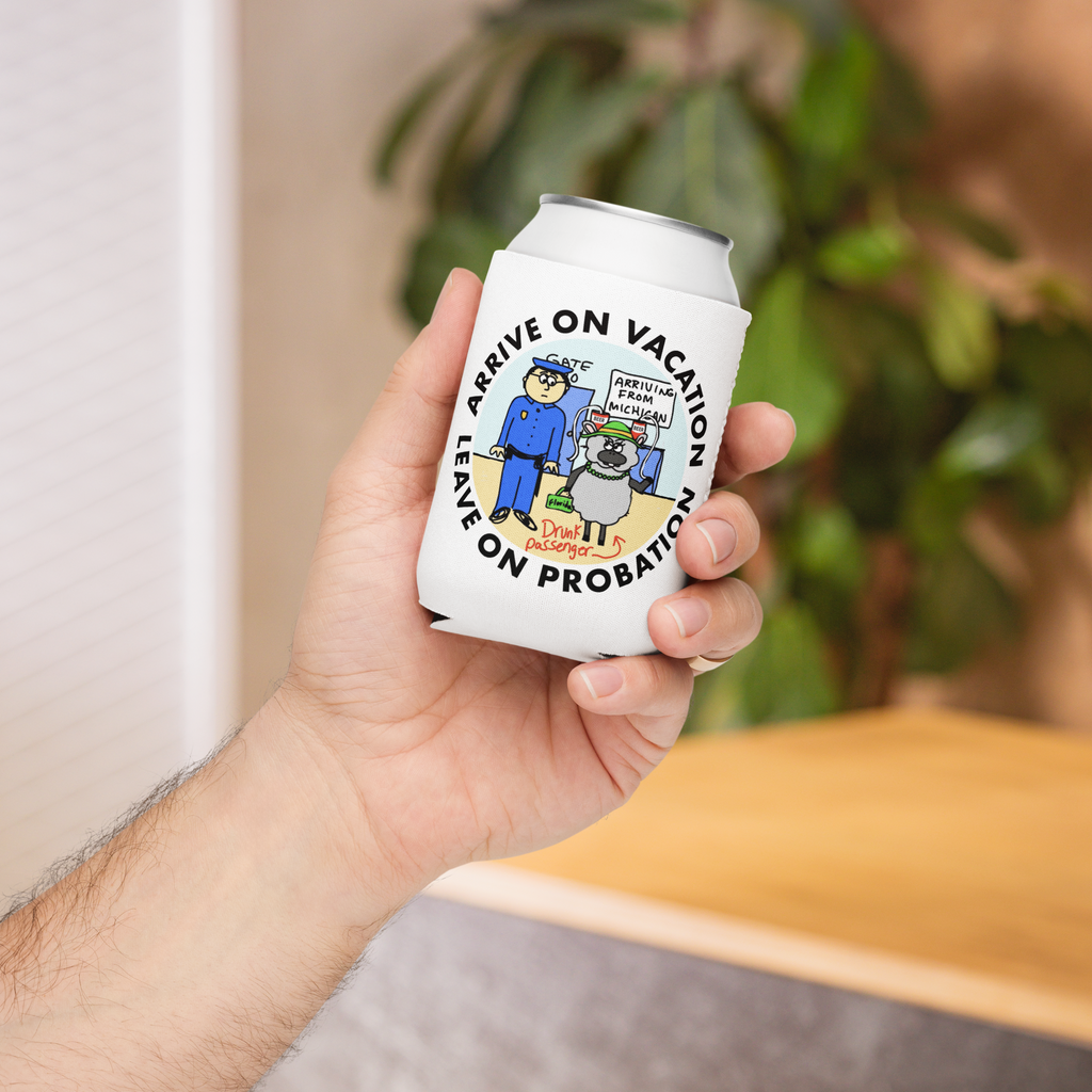 Sock Puppet Master Vacation/Probation Can Cooler