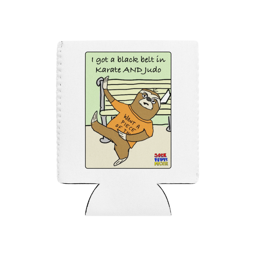 Sock Puppet Master Fighting Sloth Can Cooler