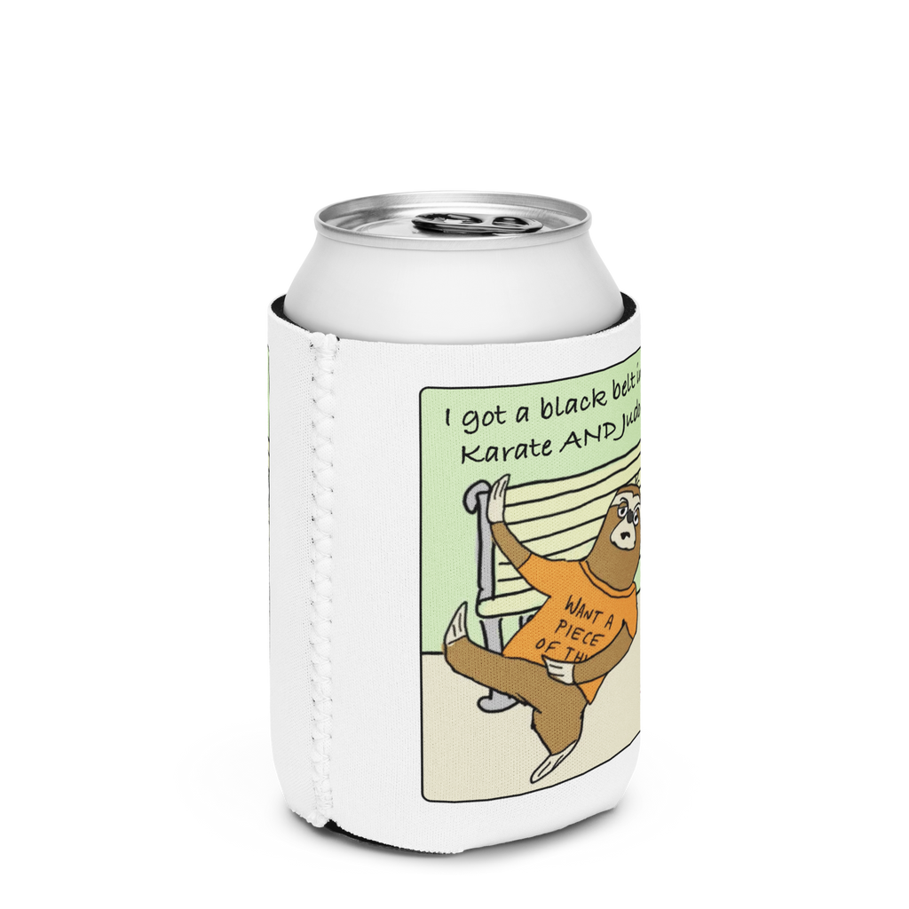 Sock Puppet Master Fighting Sloth Can Cooler