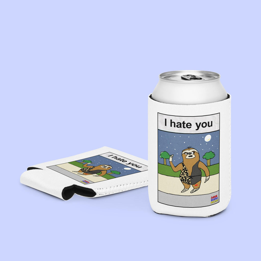 Sock Puppet Master "I hate you" Sloth Can Cooler