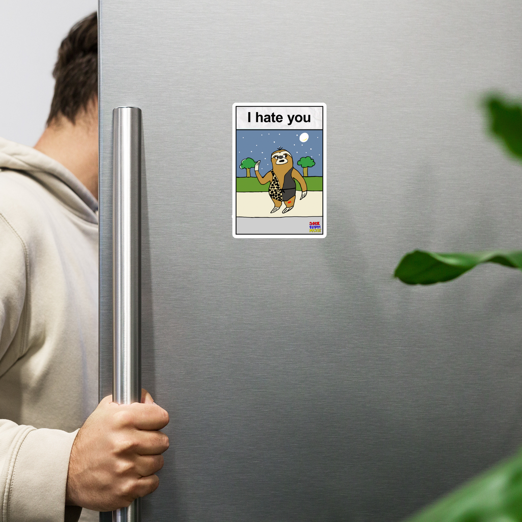 Sock Puppet Master "I hate you" Sloth Magnet