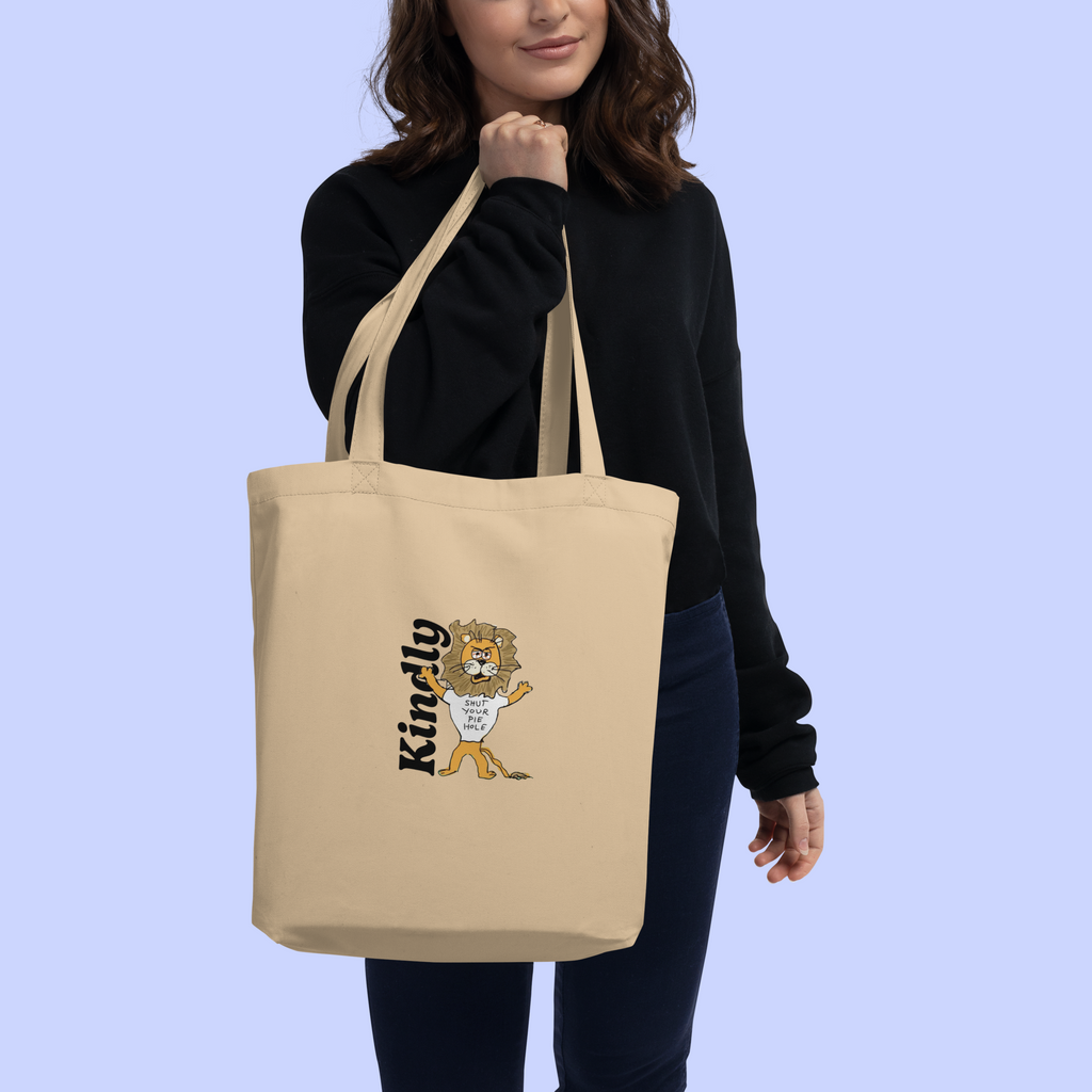 "Kindly Shut Your Pie Hole" Lion Eco Tote Bag | Sock Puppet Master