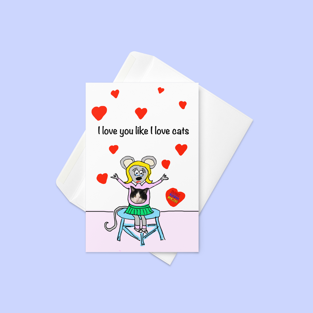 Sock Puppet Master "I Love Cats" Valentine's Day Card