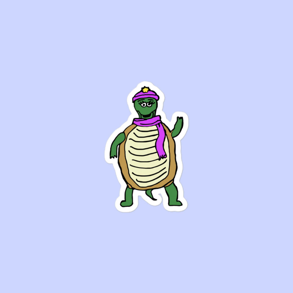 Sock Puppet Master Waving Winter Turtle Bubble-free Sticker