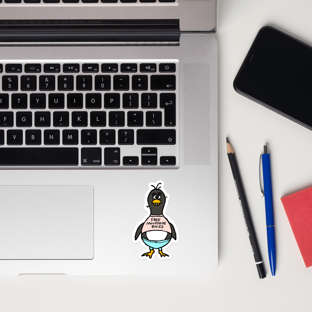 Sock Puppet Master "Free Moustache Rides" Penguin Bubble-free Sticker