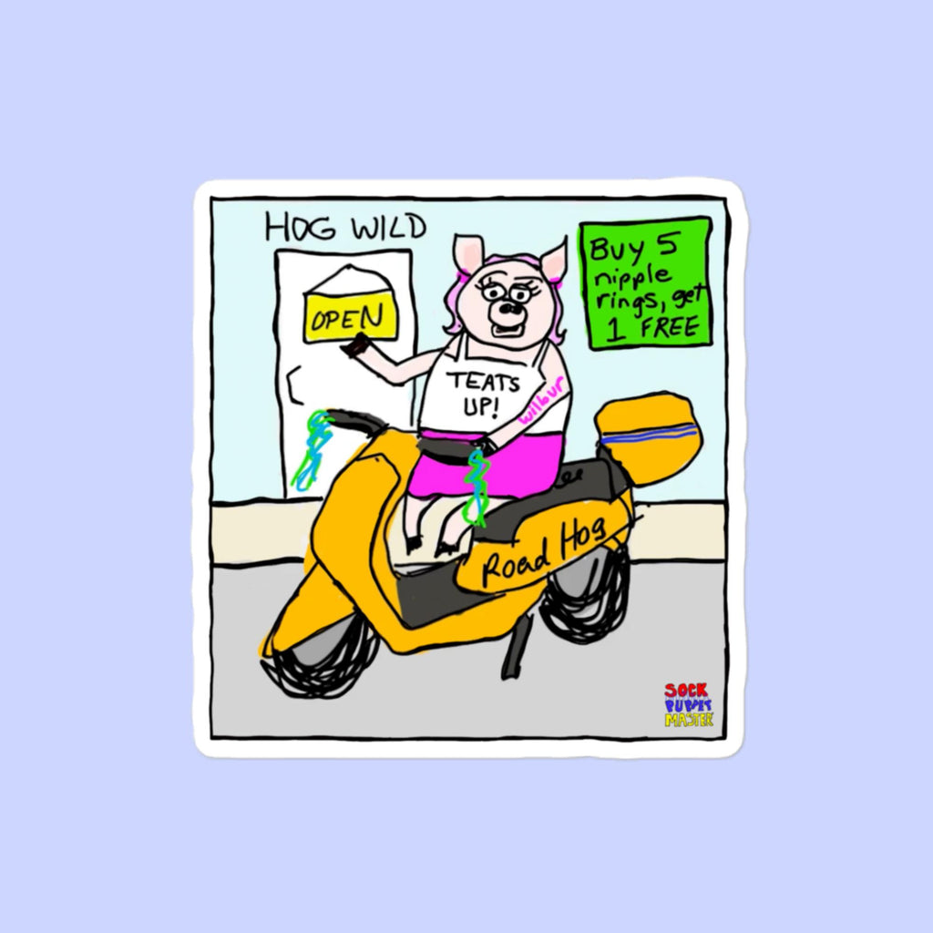Sock Puppet Master "Teats Up!" Moped Pig Bubble-free Sticker