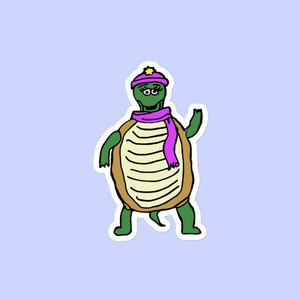 Sock Puppet Master Waving Winter Turtle Bubble-free Sticker
