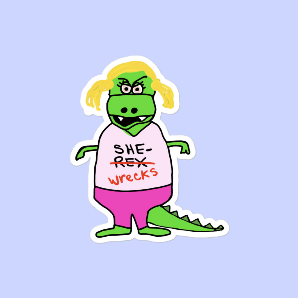 Sock Puppet Master "She-Wrecks" Dino Bubble-free Sticker