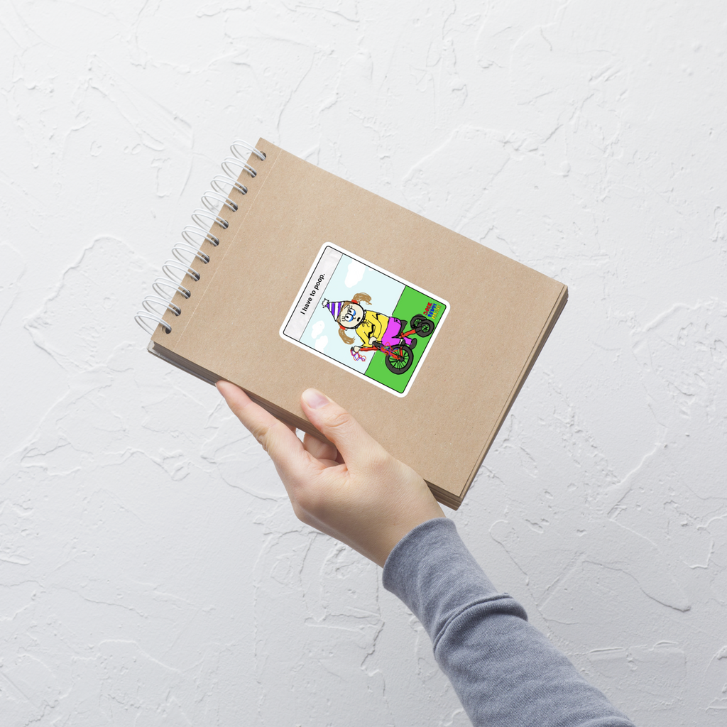 Sock Puppet Master Tricycle Girl "I Have to Poop" Bubble-free Sticker