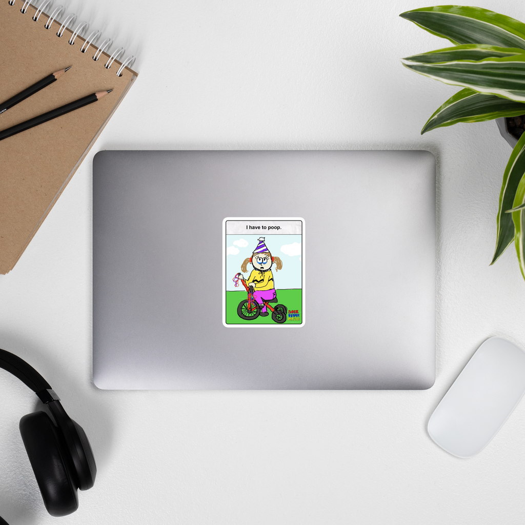 Sock Puppet Master Tricycle Girl "I Have to Poop" Bubble-free Sticker