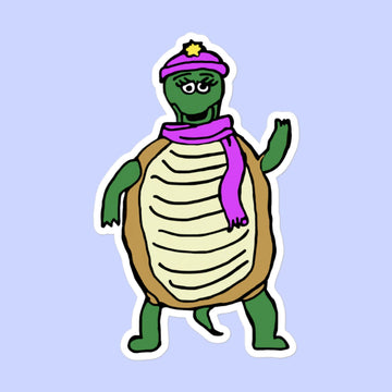 Sock Puppet Master Waving Winter Turtle Bubble-free Sticker