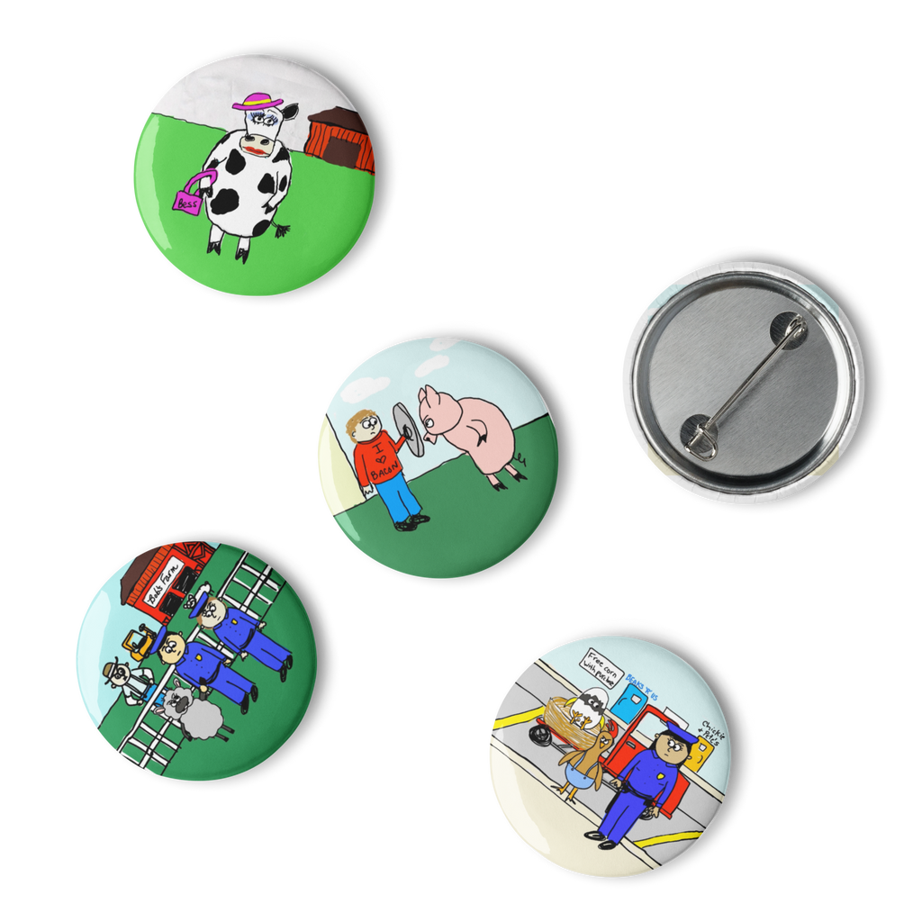 Sock Puppet Master Farm Animals Button Pins - Set of 5