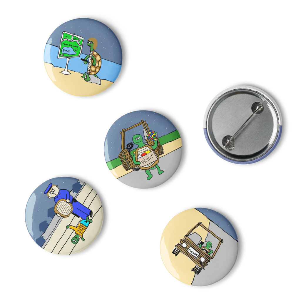 Sock Puppet Master "The Turtle Family" Pin Buttons - Set of 5