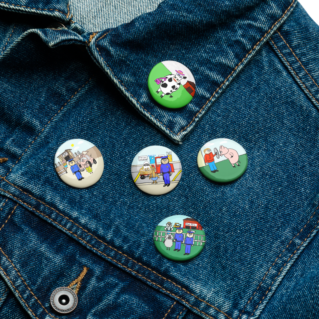 Sock Puppet Master Farm Animals Button Pins - Set of 5