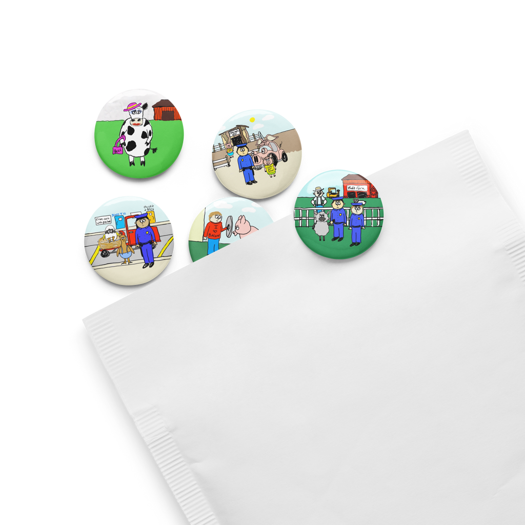Sock Puppet Master Farm Animals Button Pins - Set of 5