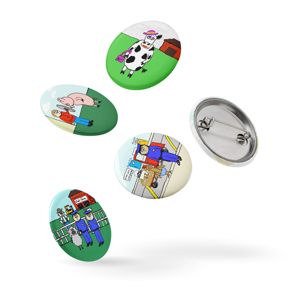 Sock Puppet Master Farm Animals Button Pins - Set of 5