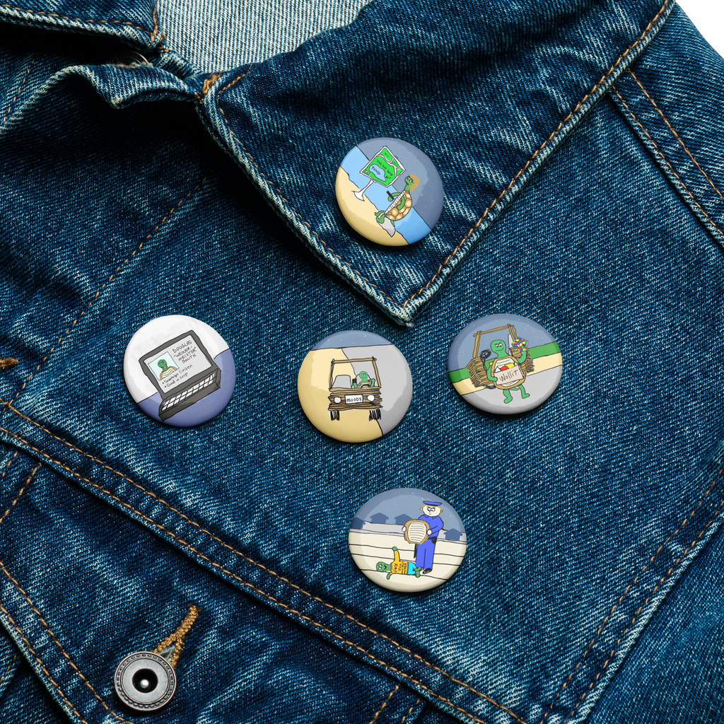Sock Puppet Master "The Turtle Family" Pin Buttons - Set of 5