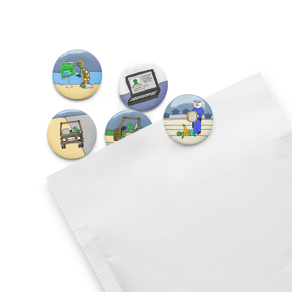 Sock Puppet Master "The Turtle Family" Pin Buttons - Set of 5