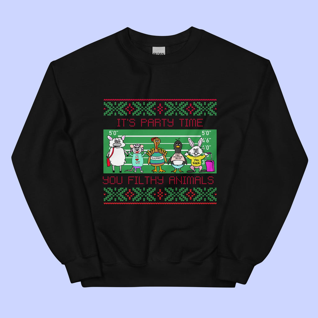 Sock Puppet Master "It's Party Time, You Filthy Animals" Holiday Sweatshirt