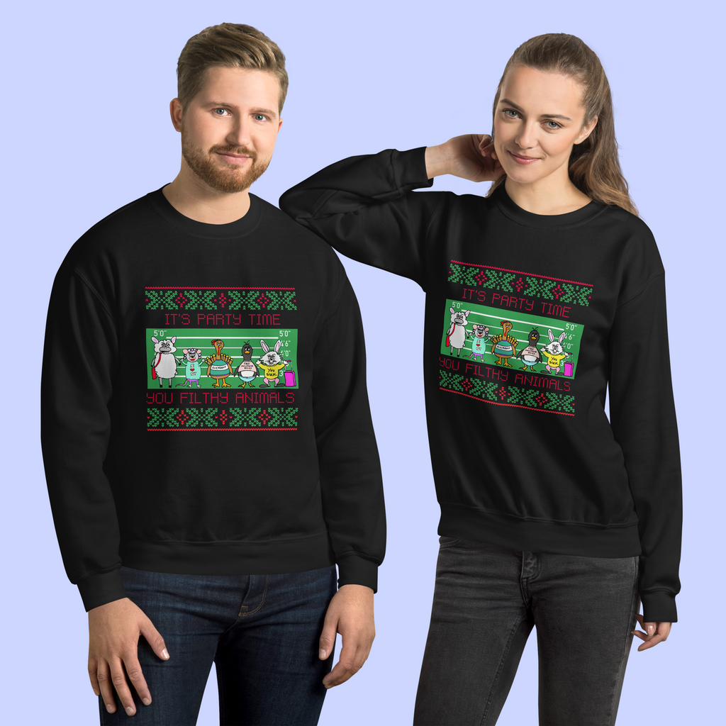 Sock Puppet Master "It's Party Time, You Filthy Animals" Holiday Sweatshirt