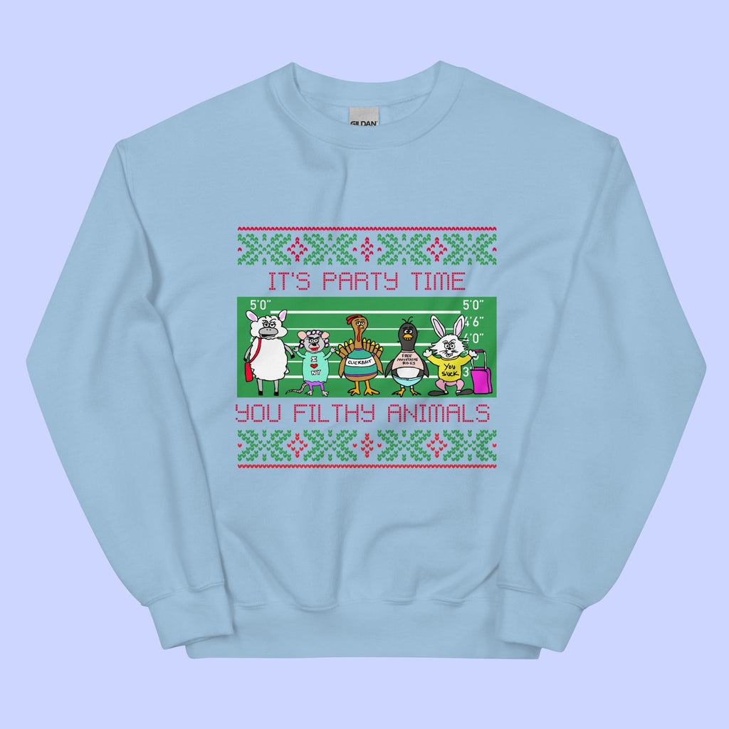 Sock Puppet Master "It's Party Time, You Filthy Animals" Holiday Sweatshirt