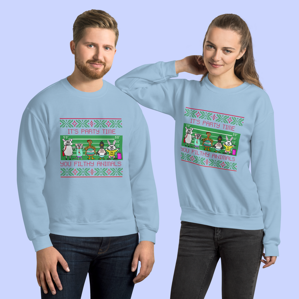 Sock Puppet Master "It's Party Time, You Filthy Animals" Holiday Sweatshirt