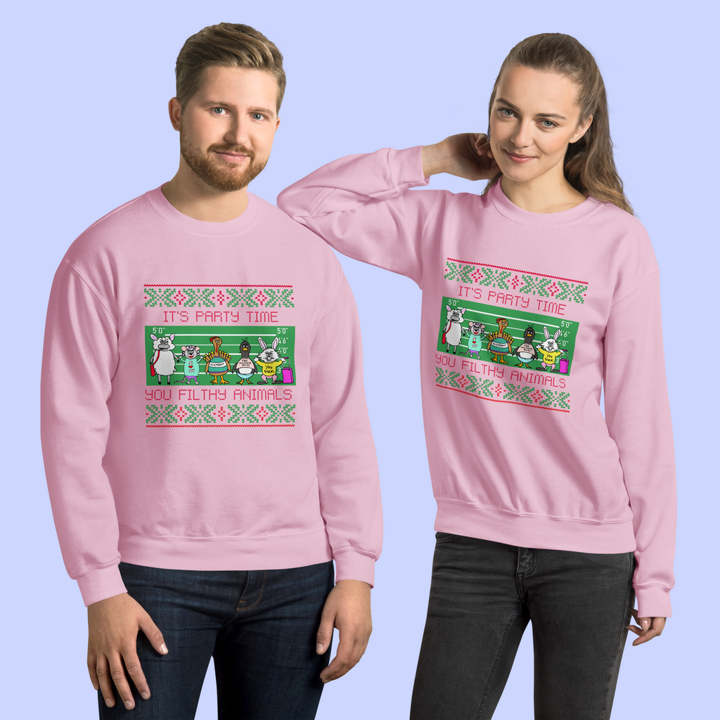 Sock Puppet Master "It's Party Time, You Filthy Animals" Holiday Sweatshirt