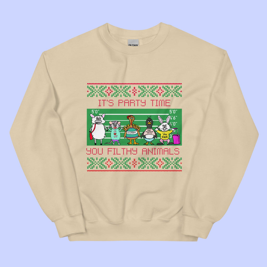 Sock Puppet Master "It's Party Time, You Filthy Animals" Holiday Sweatshirt