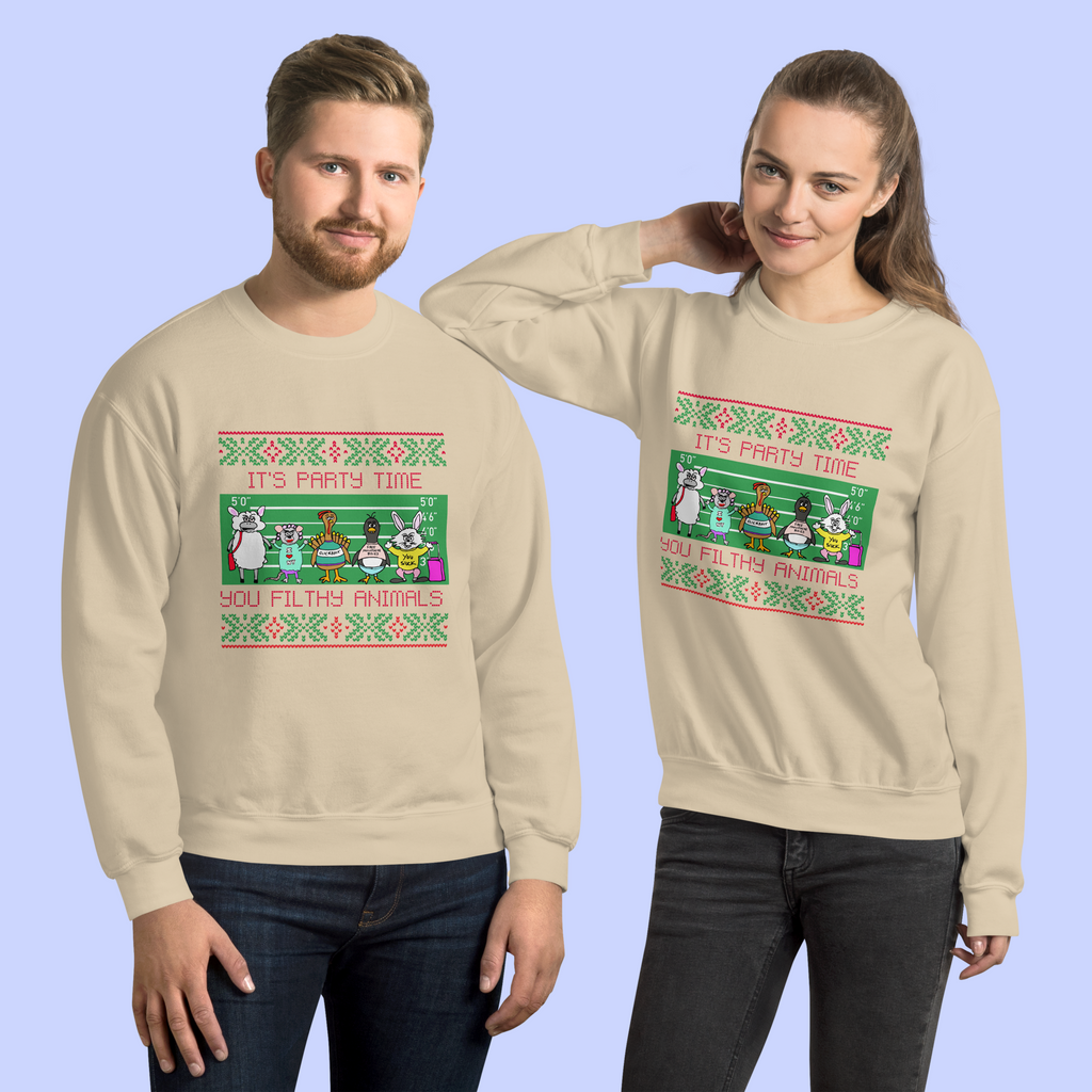 Sock Puppet Master "It's Party Time, You Filthy Animals" Holiday Sweatshirt