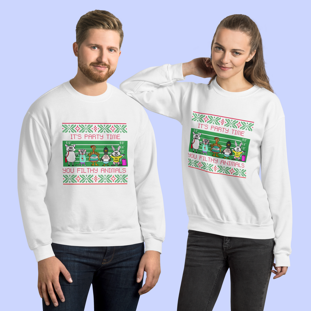 Sock Puppet Master "It's Party Time, You Filthy Animals" Holiday Sweatshirt