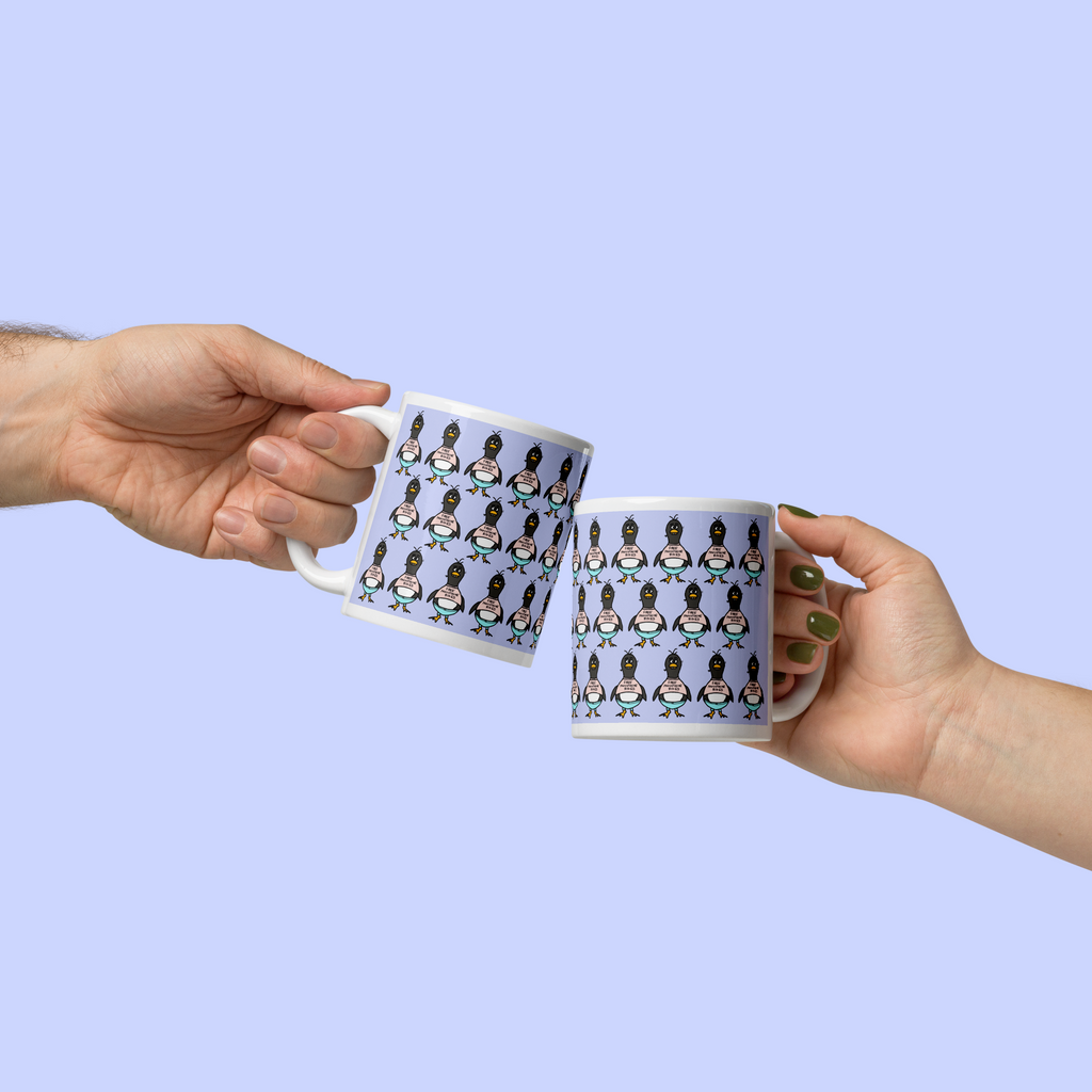 Sock Puppet Master "Free Moustache Rides" Penguin Mug