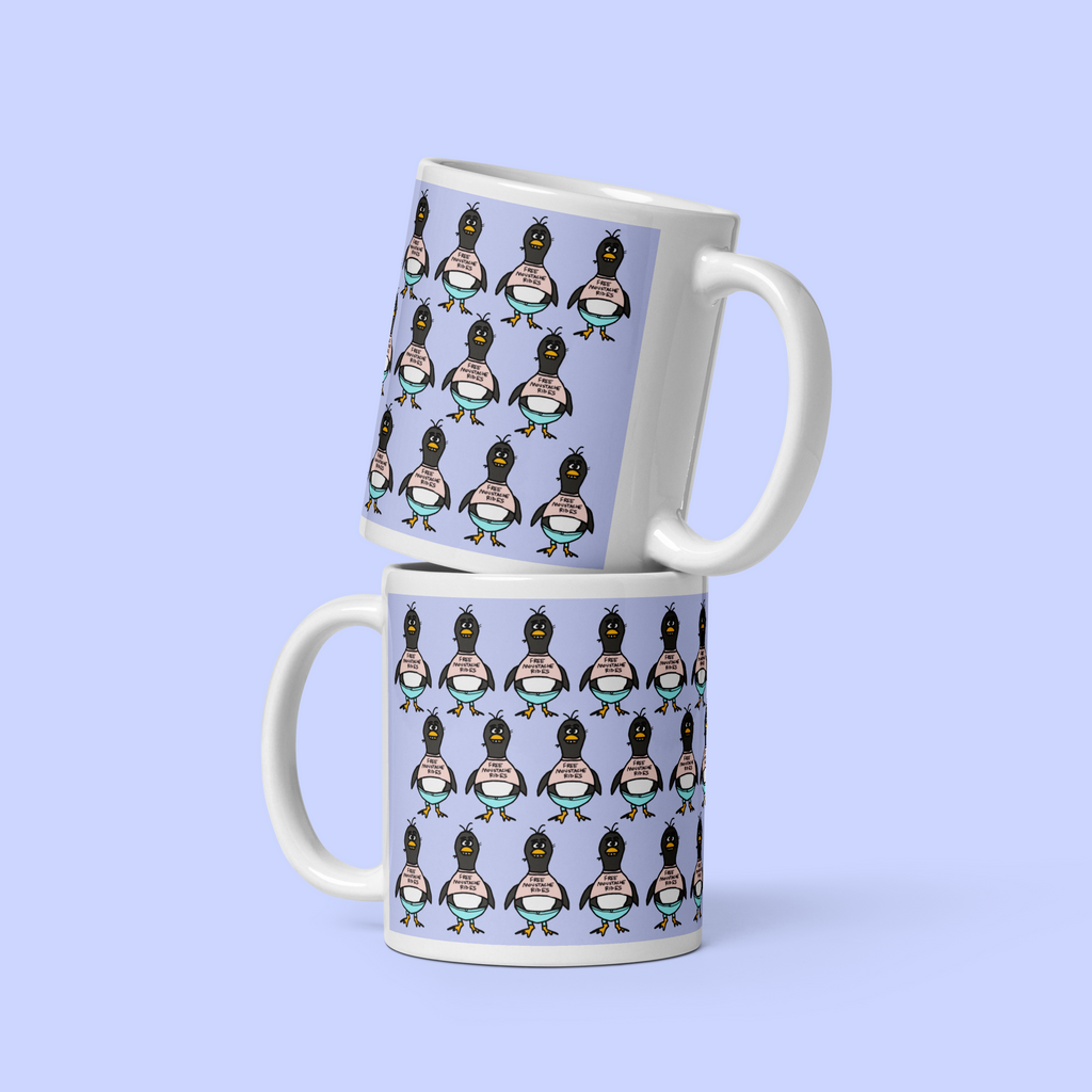 Sock Puppet Master "Free Moustache Rides" Penguin Mug