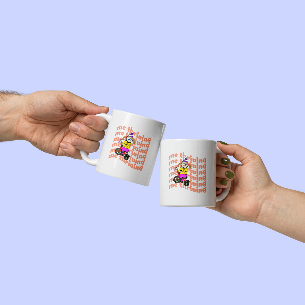 Sock Puppet Master "Me Thriving" Tricycle Girl Mug