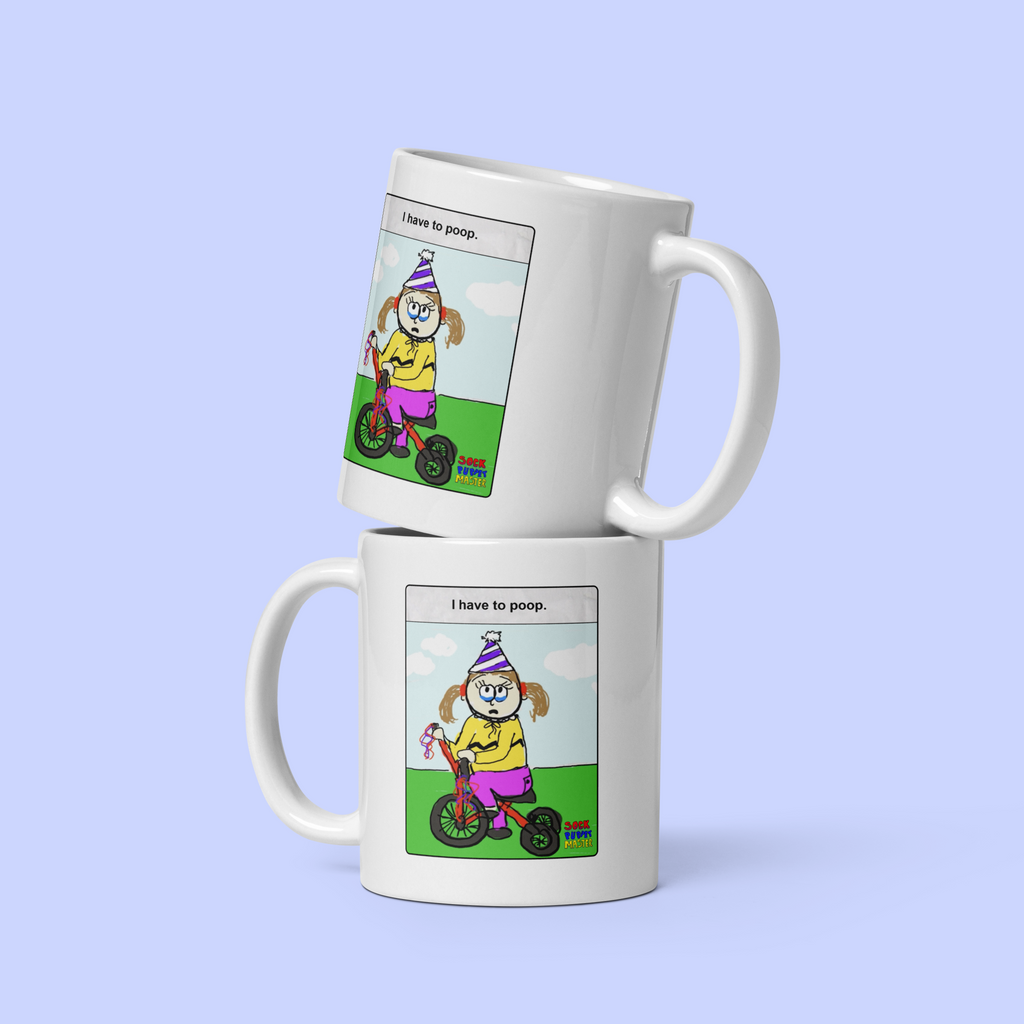 Sock Puppet Master "I Have to Poop" Tricycle Girl Mug