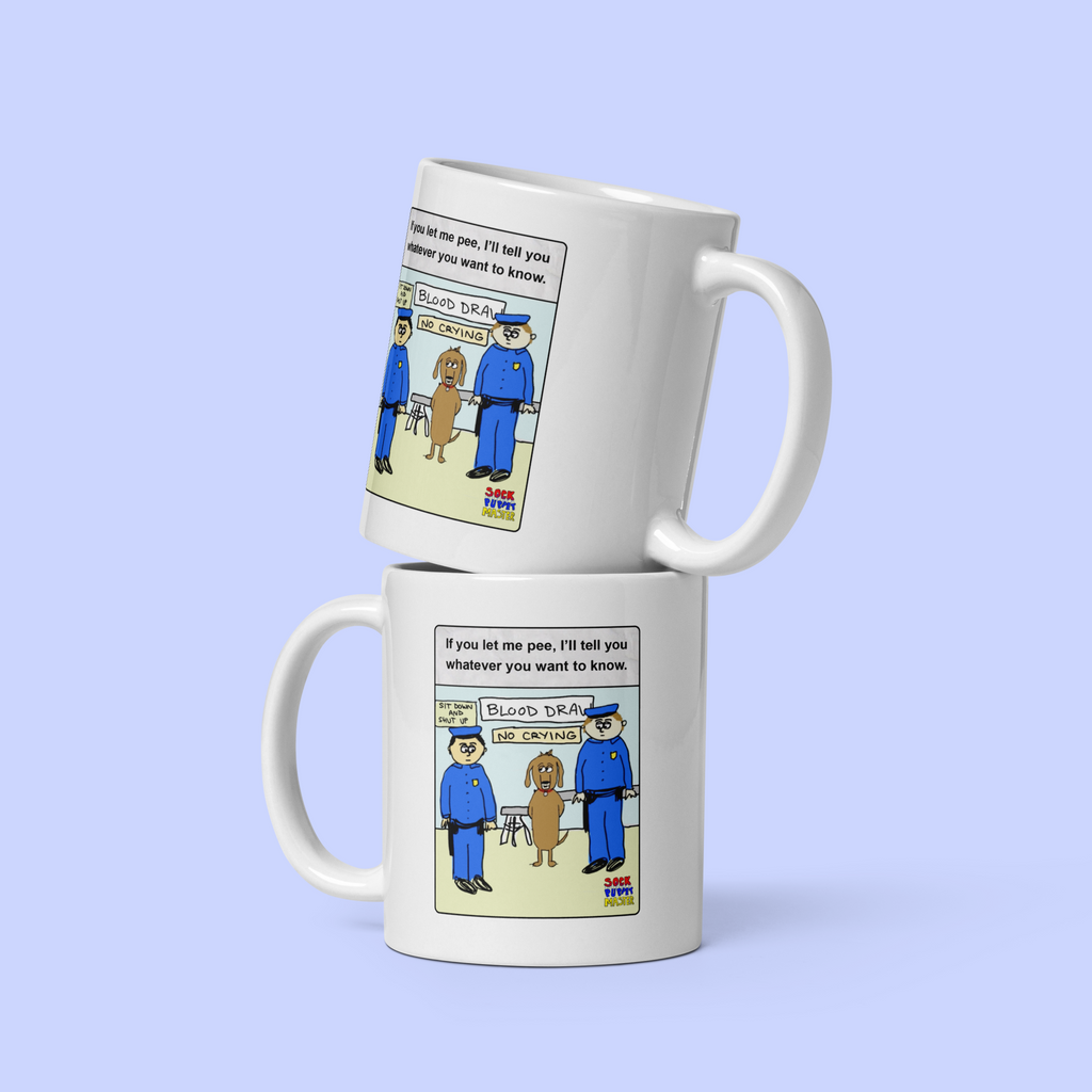 Sock Puppet Master “Let Me Pee” Dog Mug