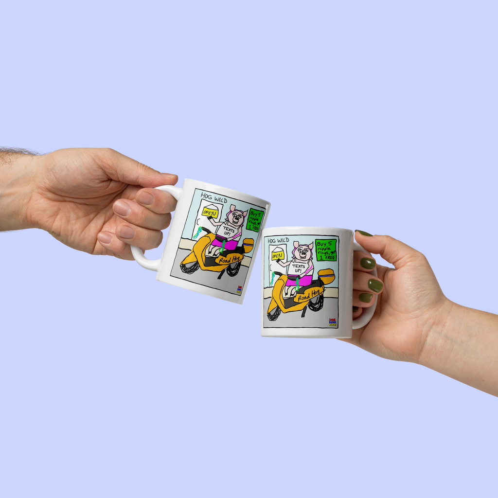 Sock Puppet Master "Teats Up!" Moped Pig Mug