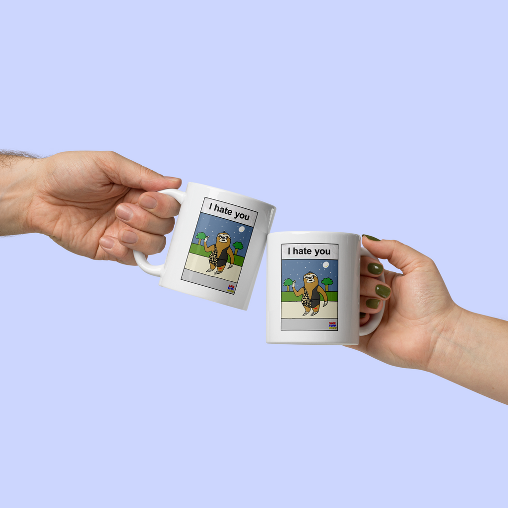 Sock Puppet Master "I hate you" Sloth Mug