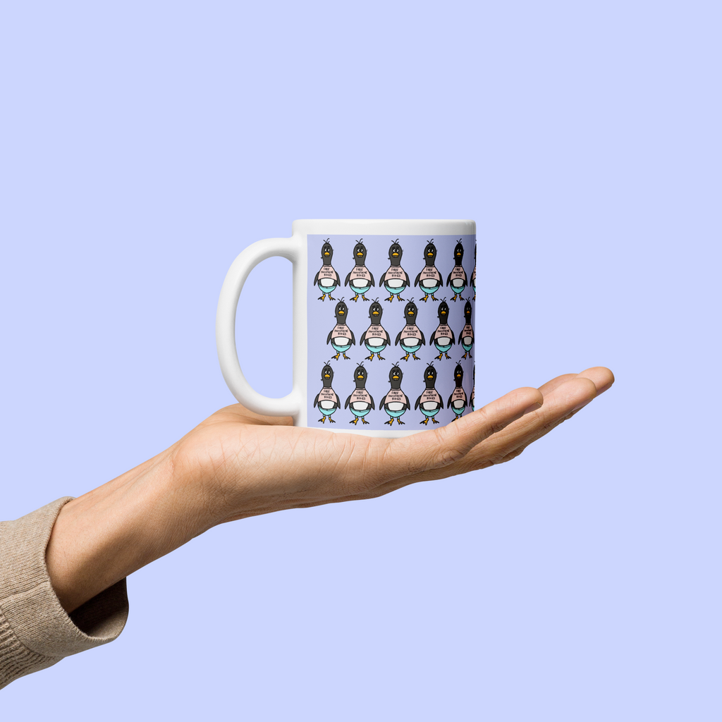 Sock Puppet Master "Free Moustache Rides" Penguin Mug