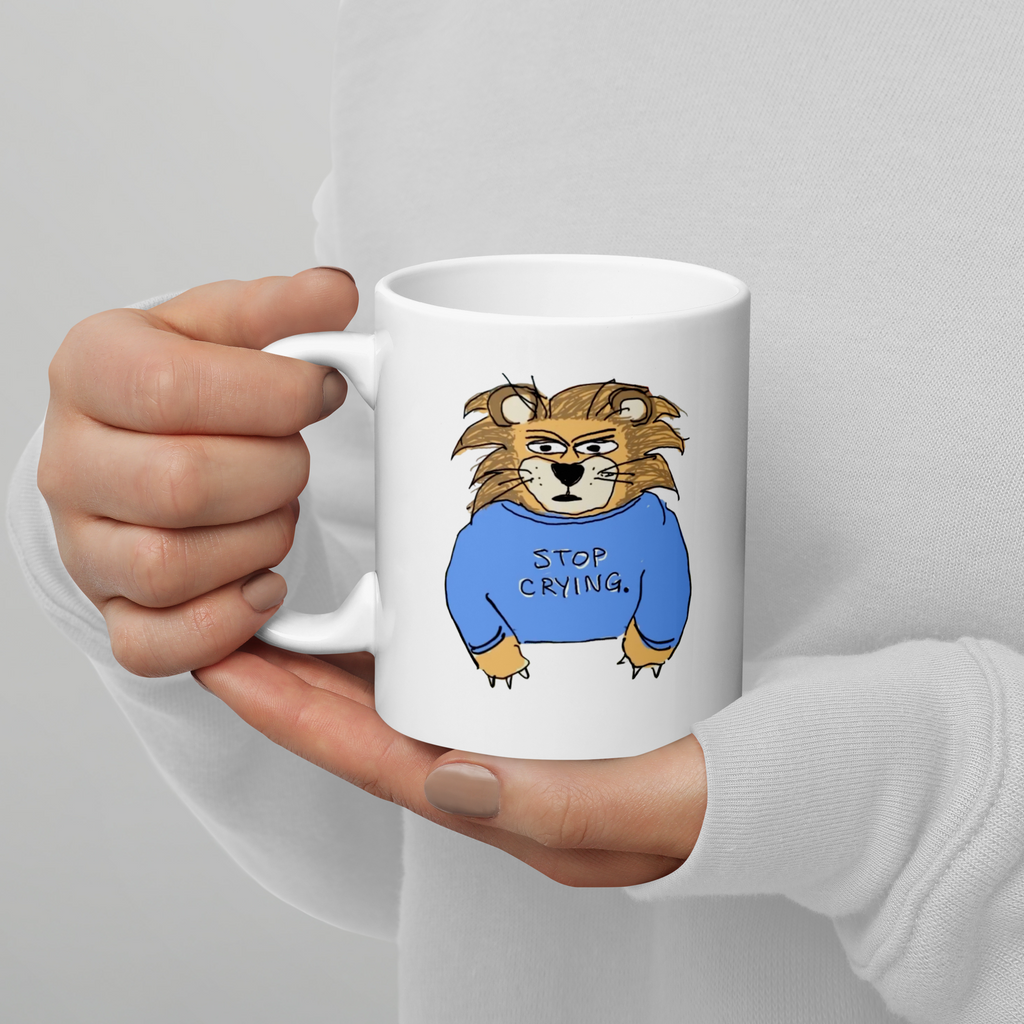 Sock Puppet Master "Stop Crying" Lion Mug