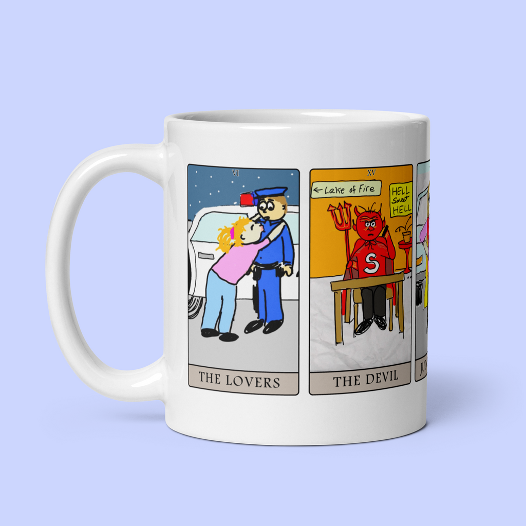 Sock Puppet Master 5-Card Tarot Mug