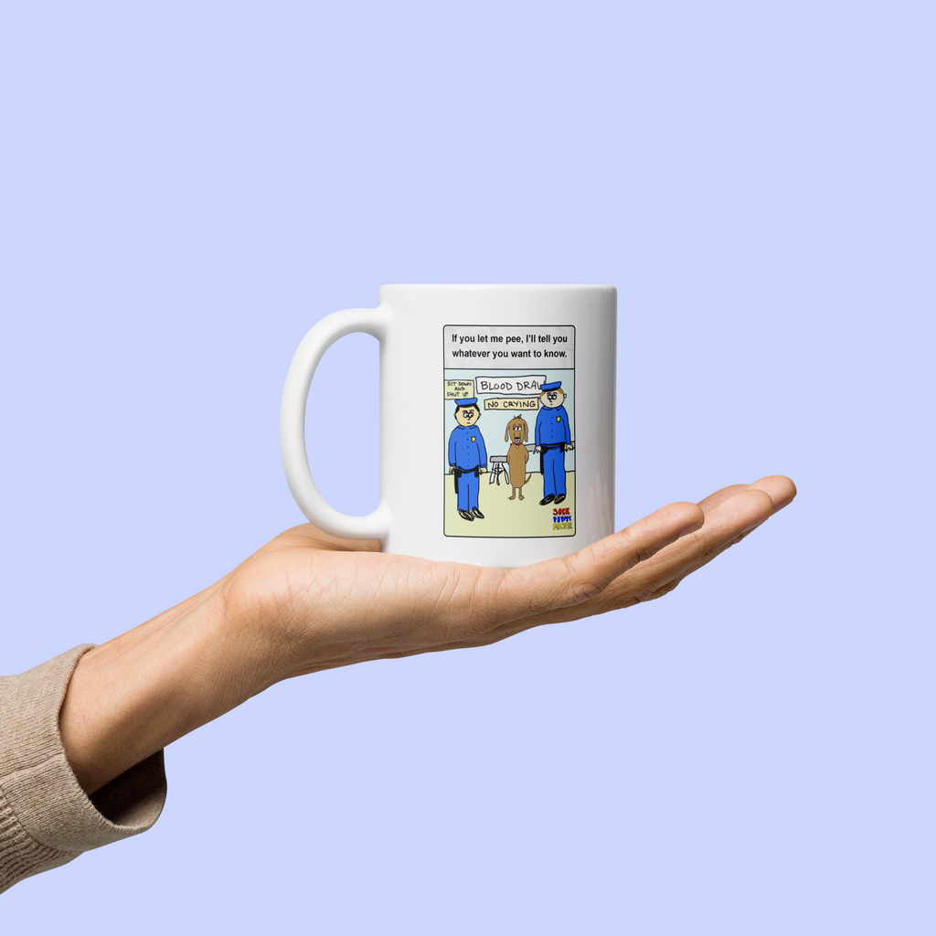 Sock Puppet Master “Let Me Pee” Dog Mug