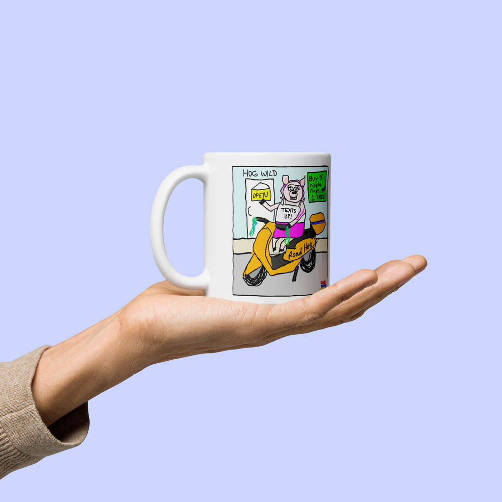 Sock Puppet Master "Teats Up!" Moped Pig Mug