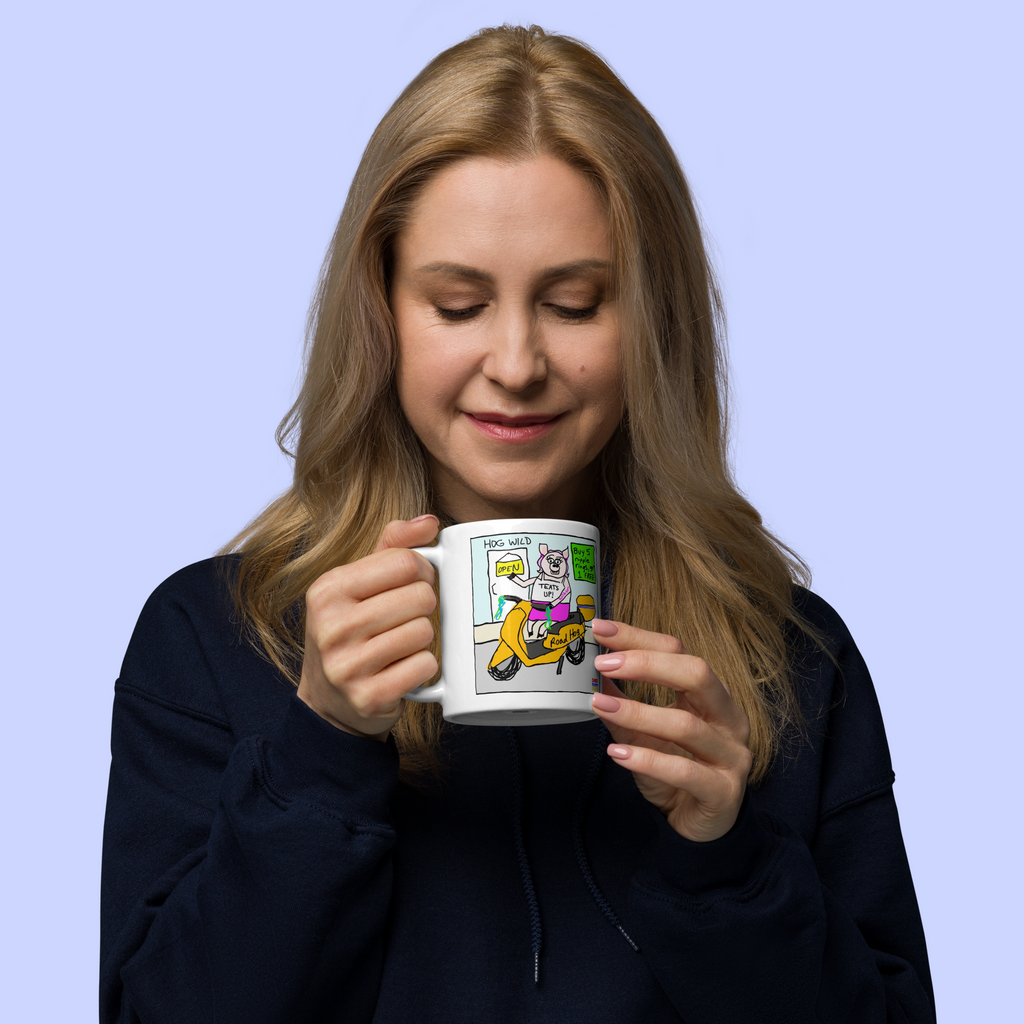 Sock Puppet Master "Teats Up!" Moped Pig Mug