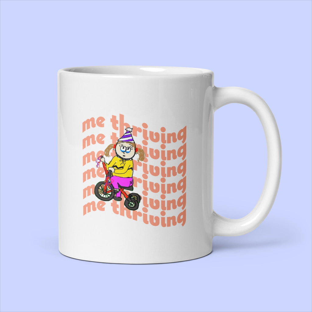 "Me Thriving" Tricycle Girl Mug | Sock Puppet Master