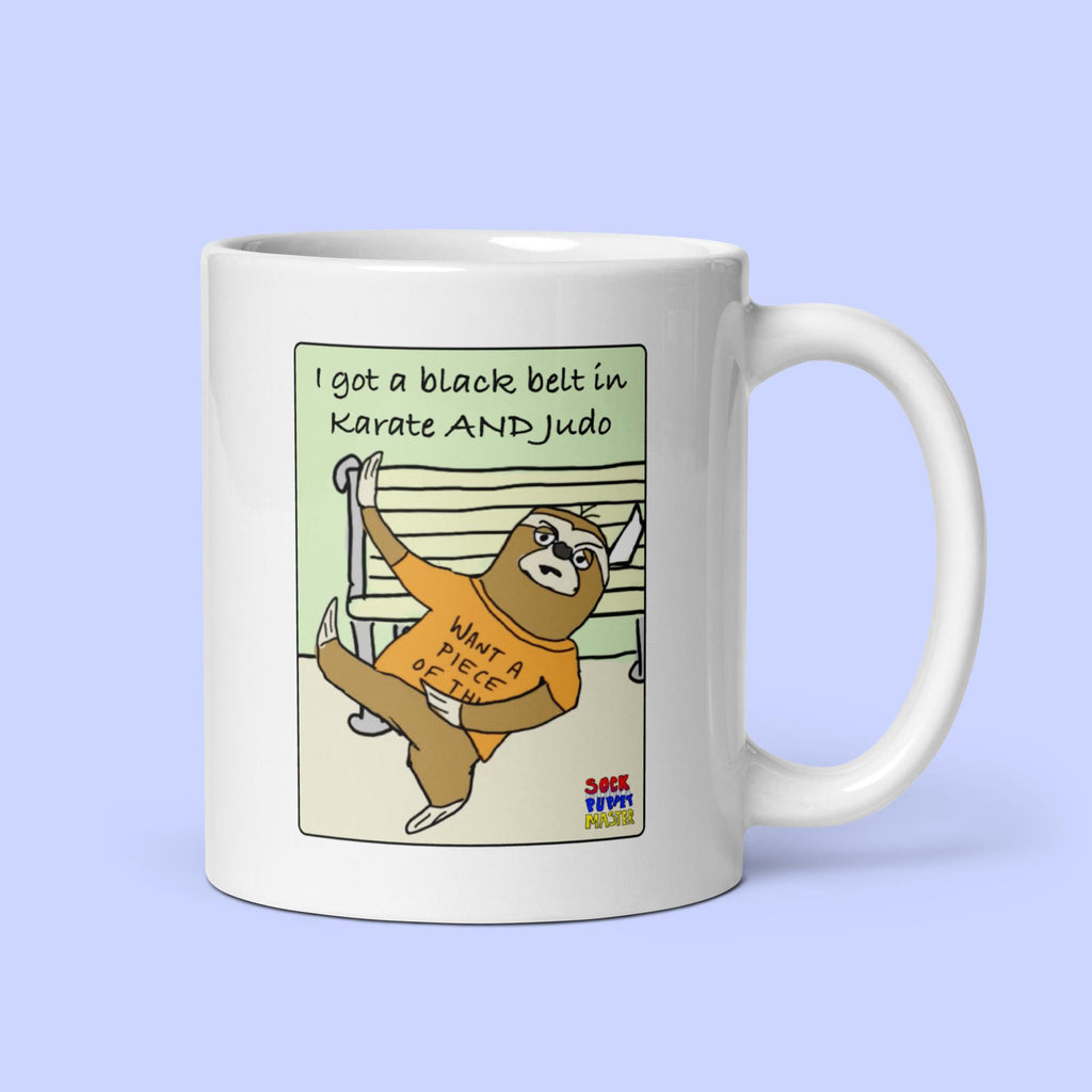 Sock Puppet Master Fighting Sloth Mug