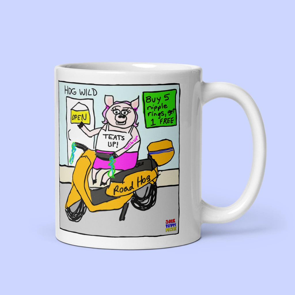 Sock Puppet Master "Teats Up!" Moped Pig Mug