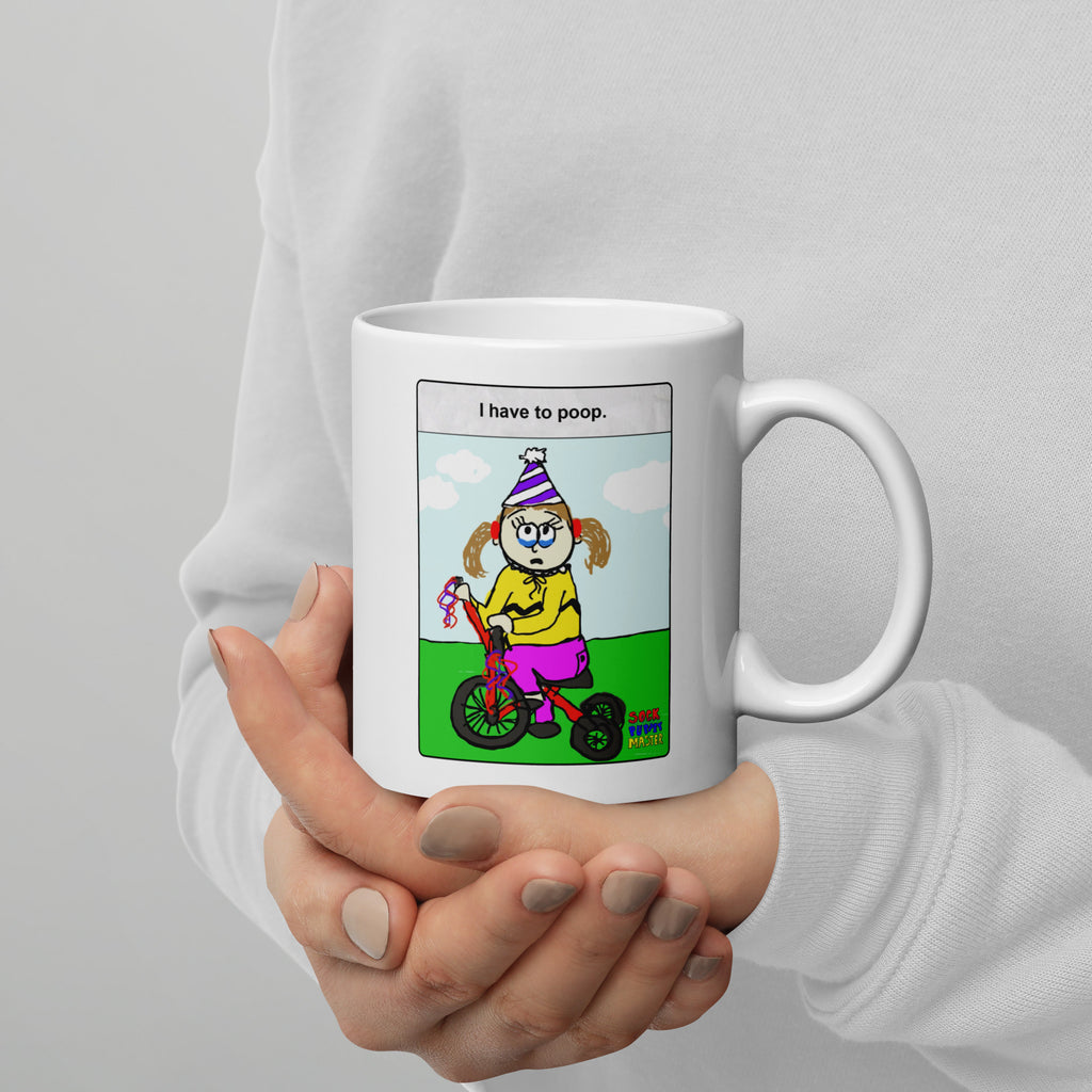 Sock Puppet Master "I Have to Poop" Tricycle Girl Mug 